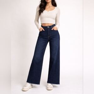 Mica Super High Rise Wide Leg Jeans Dark Wash | Raw Hem | Size 29 | NWT
